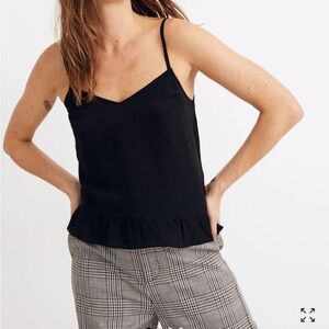 NWT Madewell Silk Ruffle-Hem Cami Top Black Size XS